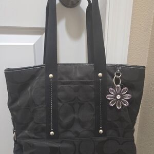 Black Tote Bag with Floral Charm